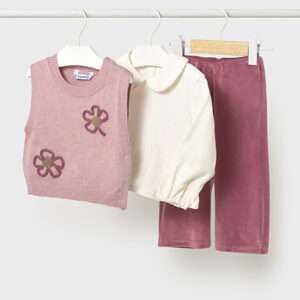 Ensemble gilet 3 pièces bébé - Rose et fleurs