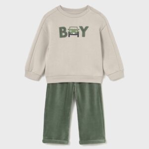 Ensemble Boy et voiture pantalon et sweat - vert sapin