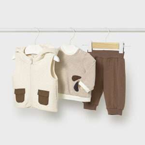 Ensemble gilet 3 pièces nouveau-né - cacao