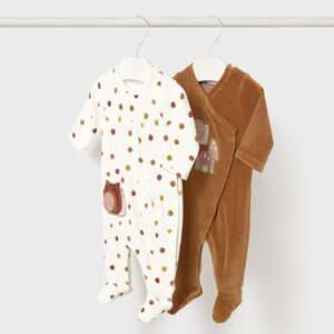 Lot 2 grenouillères en velours nouveau-né - pois et escargots