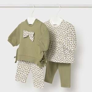Ensemble 4 pièces nouveau-né - kaki et feuilles