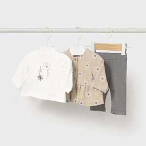 Ensemble 3 pièces fleurs nouveau-né - sable