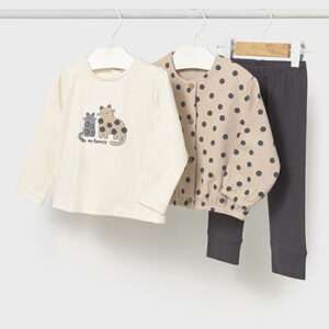 Ensemble 3 pièces à pois et chat bébé - plomb