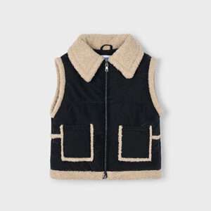 Gilet en fausse peau de mouton contrastée - noir