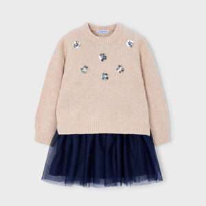 Robe combinée en tulle avec pull beige