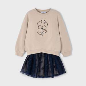 Ensemble jupe en tulle et sweat fleur fille - marine