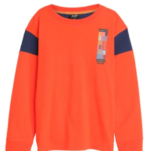 T-shirt garçon longues manches orange avec imprimé Andes dans le dos