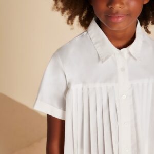 Blouse plissée fille - blanche