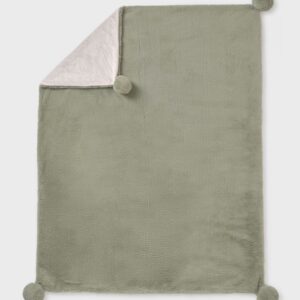 Couverture avec pompon bébé - sauge