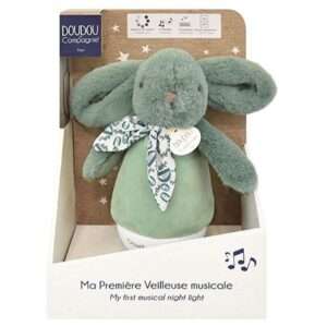 Lapin doudou, veilleuse musicale culbut verte