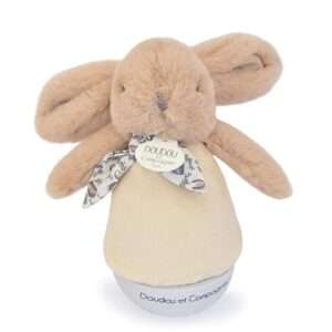 Lapin doudou, veilleuse musicale culbut beige