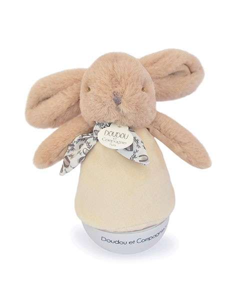 Lapin doudou, veilleuse musicale culbut beige