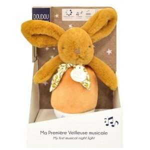 Lapin doudou, veilleuse musicale culbut ocre
