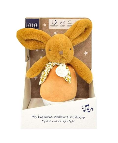 Lapin doudou, veilleuse musicale culbut ocre