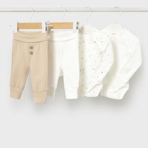 Ensemble 4 pièces nouveau-né - beige et blanc