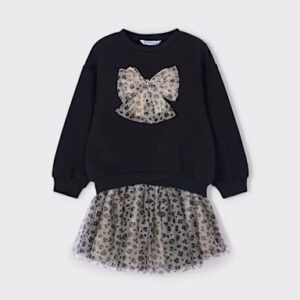 Ensemble jupe et sweat en tulle leopard fille - noir
