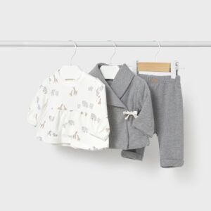 Ensemble pantalon 3 pièces nouveau-né - granit et animaux