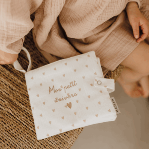 Mini album photo en tissu - gaze beige petits cœurs