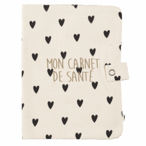 Protège carnet de santé - gaze beige petits cœurs