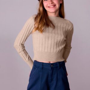 Pull détails côtelé fille - beige