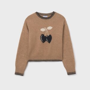 Pull jacquard fille - cerise beige