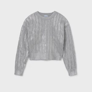 Pull tressé fille - argent