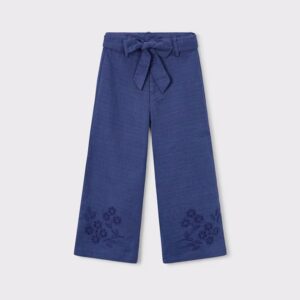 pantalon lin brodé bleu marine