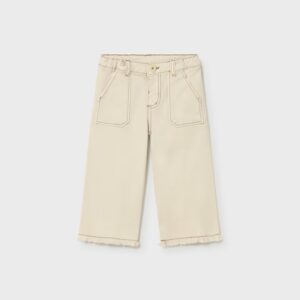 pantalon jeans beige à frange