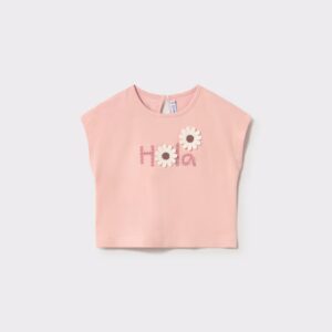 Tee-shirt rose fleurs brodé Hola