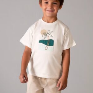 Ensemble t-shirt palmier et bermuda rayé