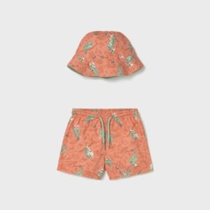 Short de bain et chapeau orange caméléon vert