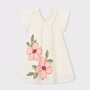 Robe lin doublé fleurie corail