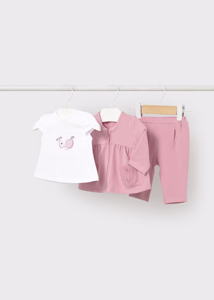 survêtement bébé 3 pièces rose et blanc