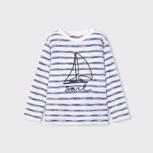 tee-shirt blanc rayé bleu