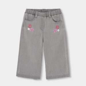 Jeans gris avec fleurs brodées