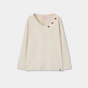 T-shirt manches longues motif cœur au col