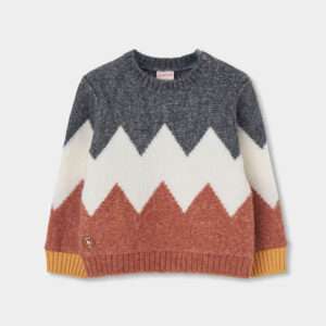 Pull à chevrons gris et marron