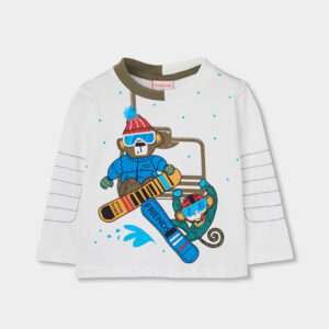 T-shirt manches longues ours aux ski