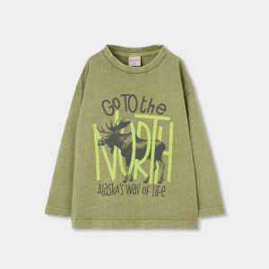 T-shirt manches longues vert motif Elan