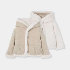 Manteau réversible beige tricoté et fourrure