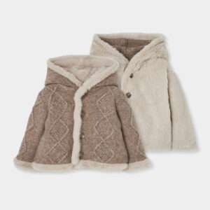 Manteau réversible tricoté et fourrure marron claire