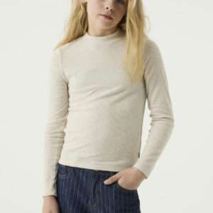 T-shirt manches longues beige unis à col montant