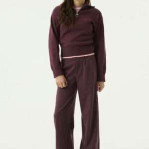 Pantalon fluide à rayures bordeaux