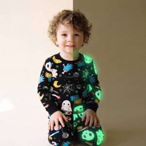 Ensemble de pyjama phosphorescent Halloween Nuit d'horreur Noir