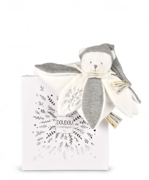 Doudou plat pétales Ours Gris - 25 cm - Collection Anniversaire