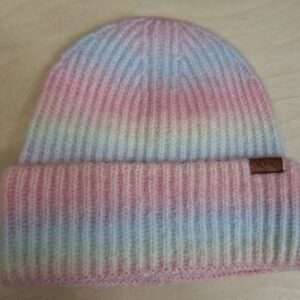 Bonnet tricoté multicolore rose