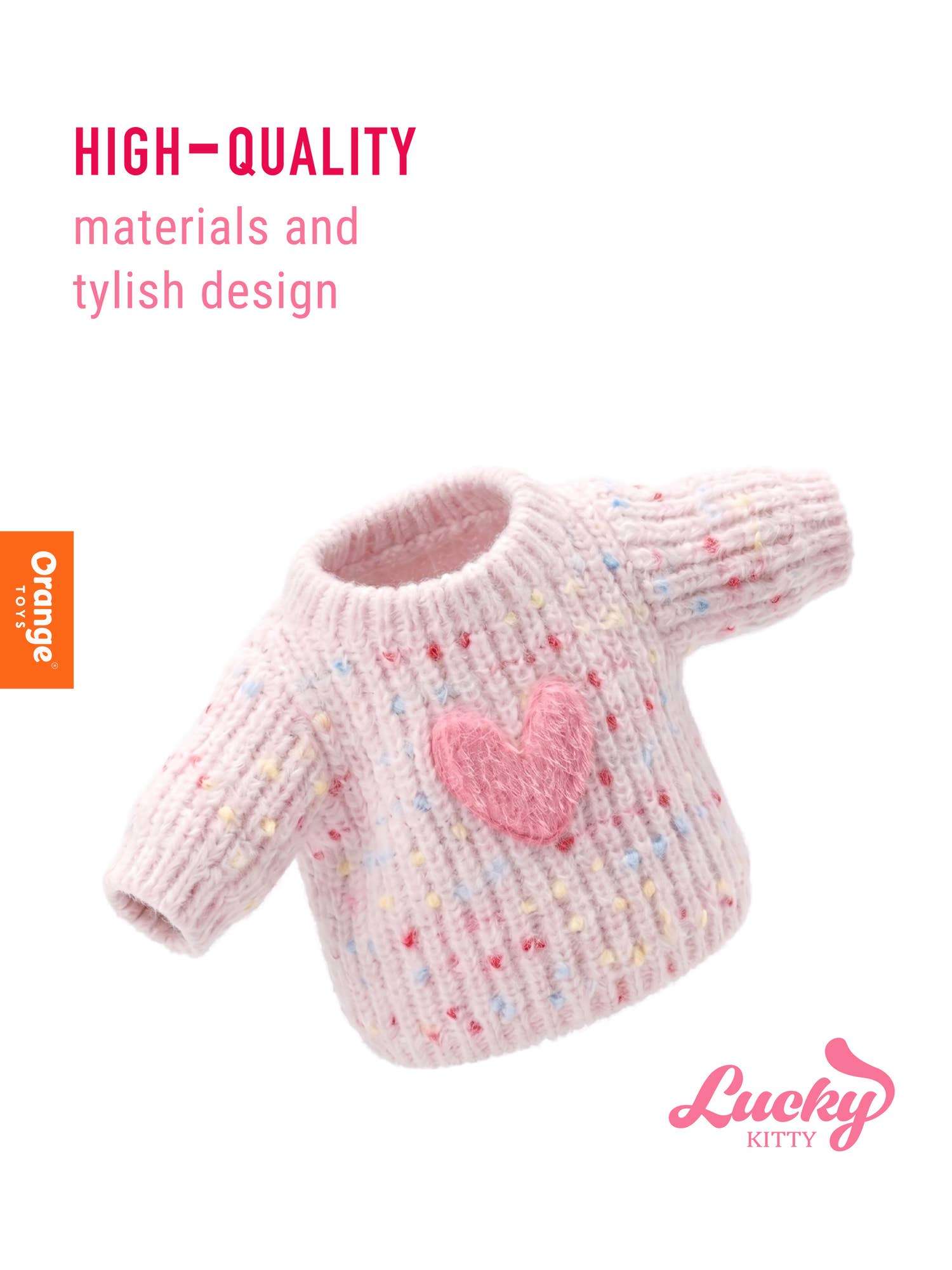 Ensemble Lucky Kitty : Pull en laine coeur rose – Image 2