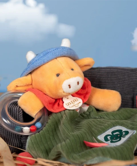 Doudou vache avec hochet billes - Aneth -21 cm – Image 3