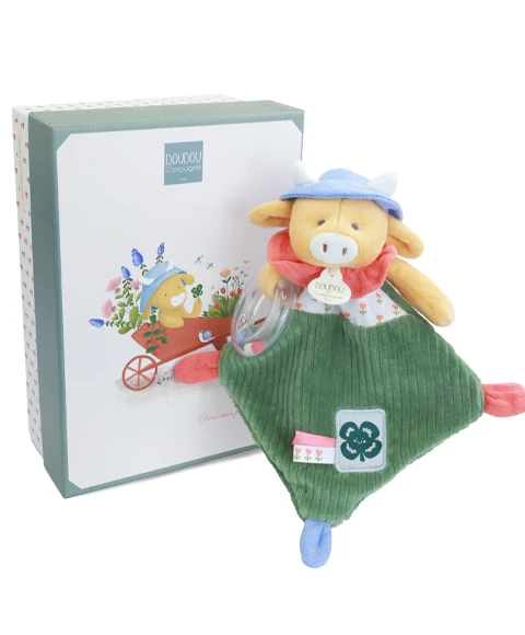 Doudou vache avec hochet billes - Aneth -21 cm