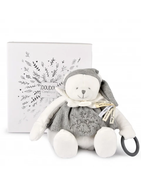Peluche eveil Bébé Ours Gris - 30 cm